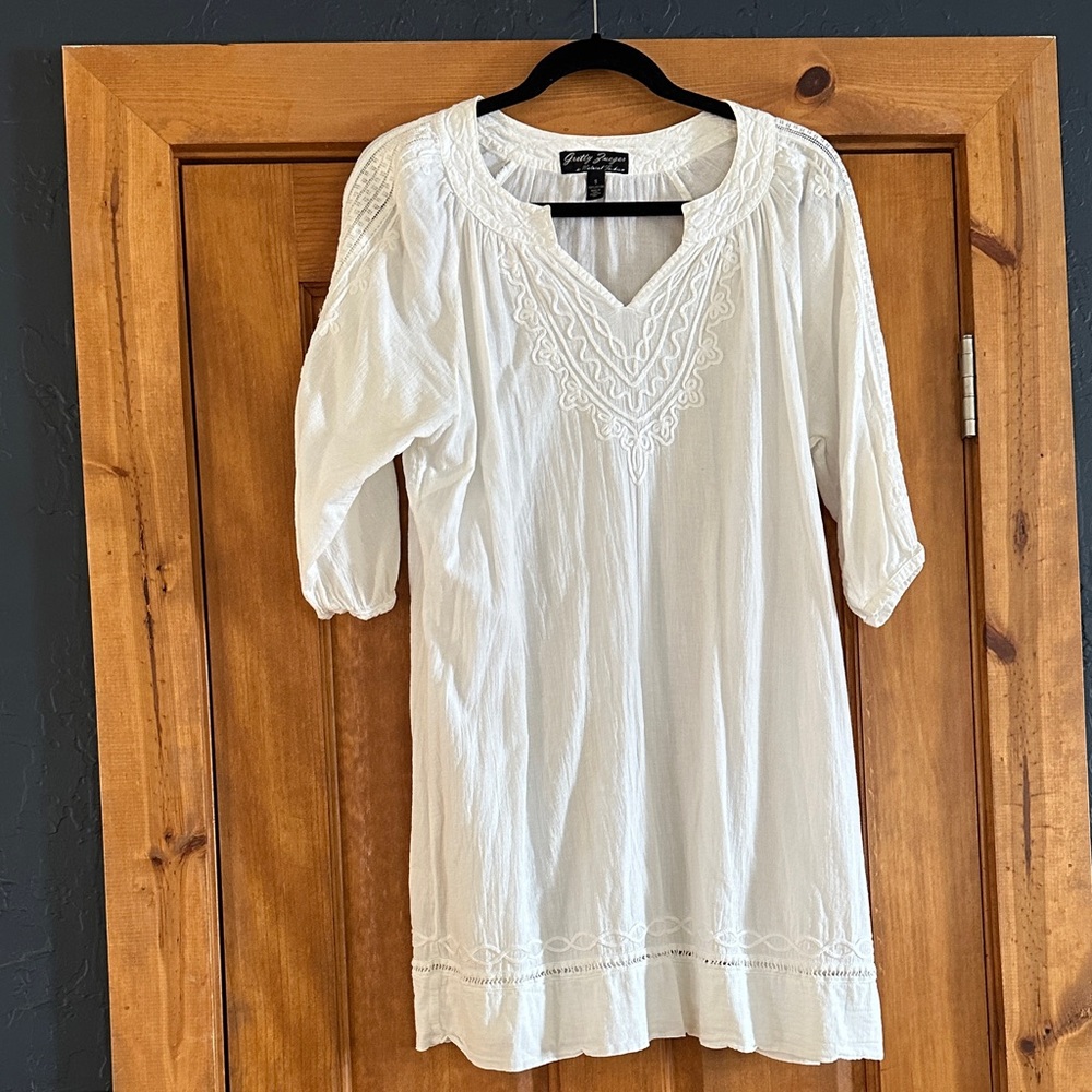 Cream Embroidered Tunic/ swim cover
